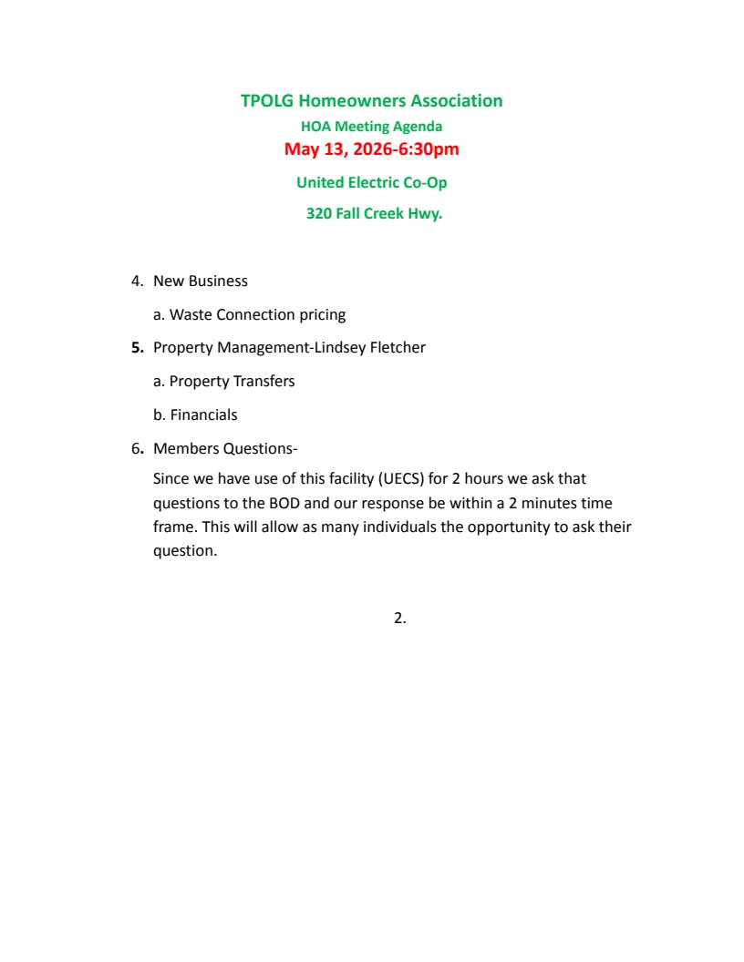 TPOLG Agenda