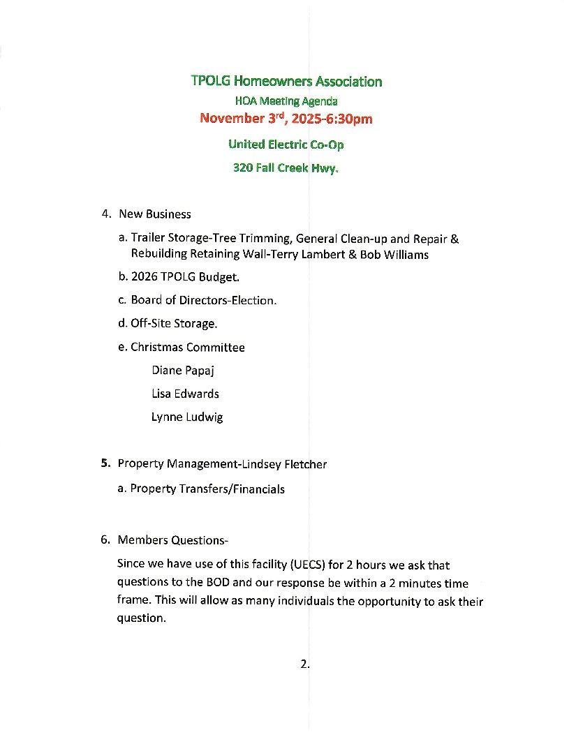 TPOLG Agenda